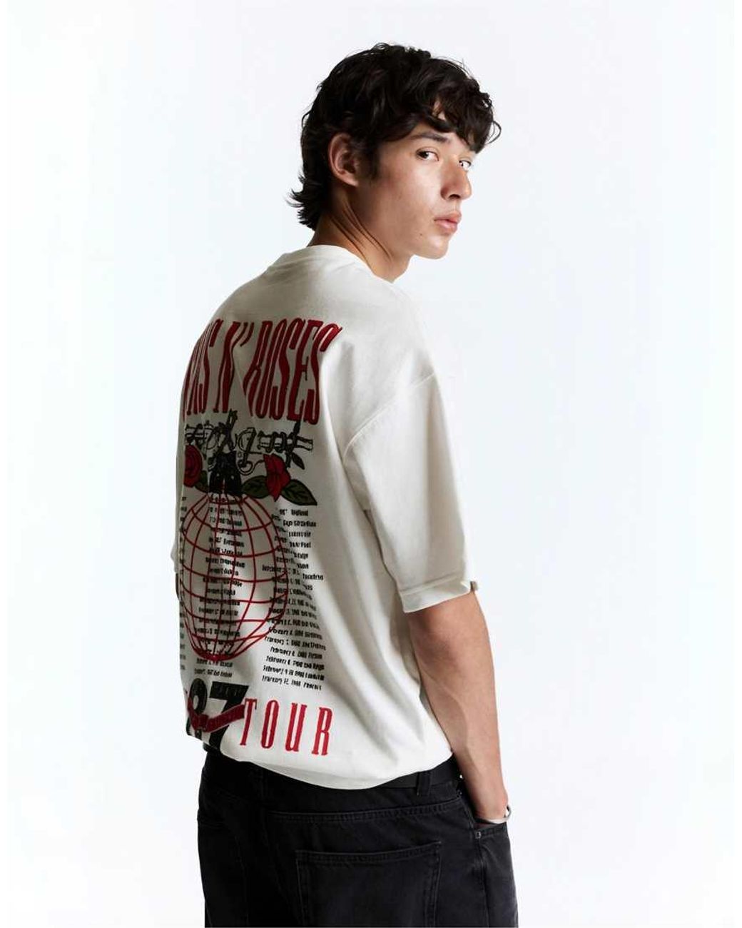 Pull&Bear White Guns N' Roses T-Shirt for men