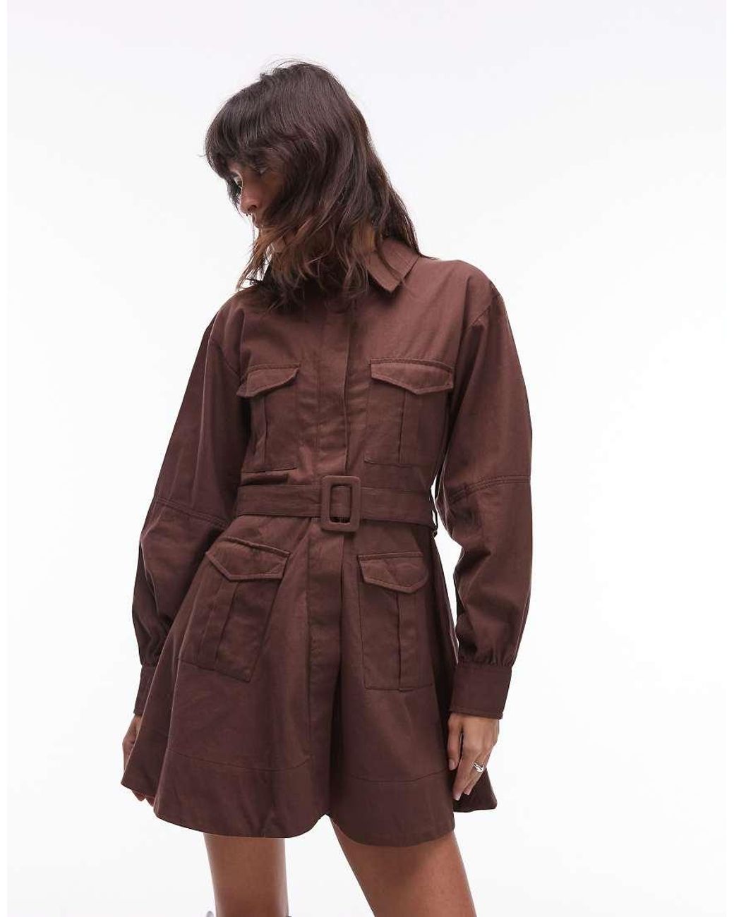 ASOS Natural Utility Shirt Mini Dress With Belt