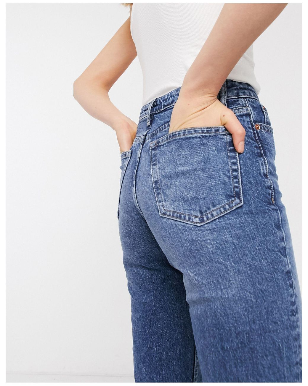 mid blue straight leg jeans topshop