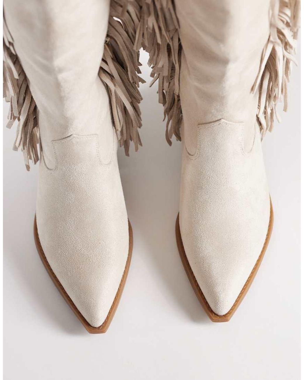 Glamorous White Western Fringe Knee Boots