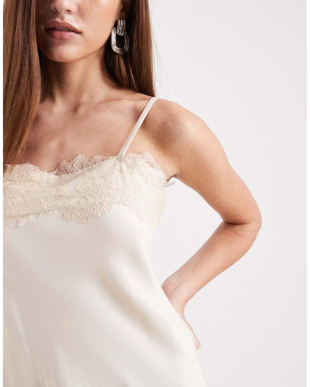 ASOS Natural Satin Lace Trim Asym Mini Dress