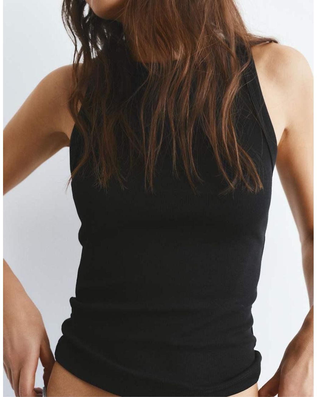 Pull&Bear Black Round Neck Tank Top
