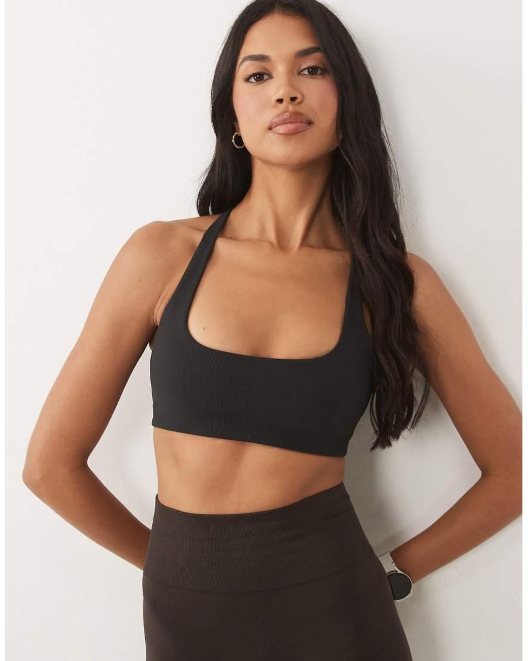 4505 Black Micro Rib Cross Back Medium Support Sports Bra