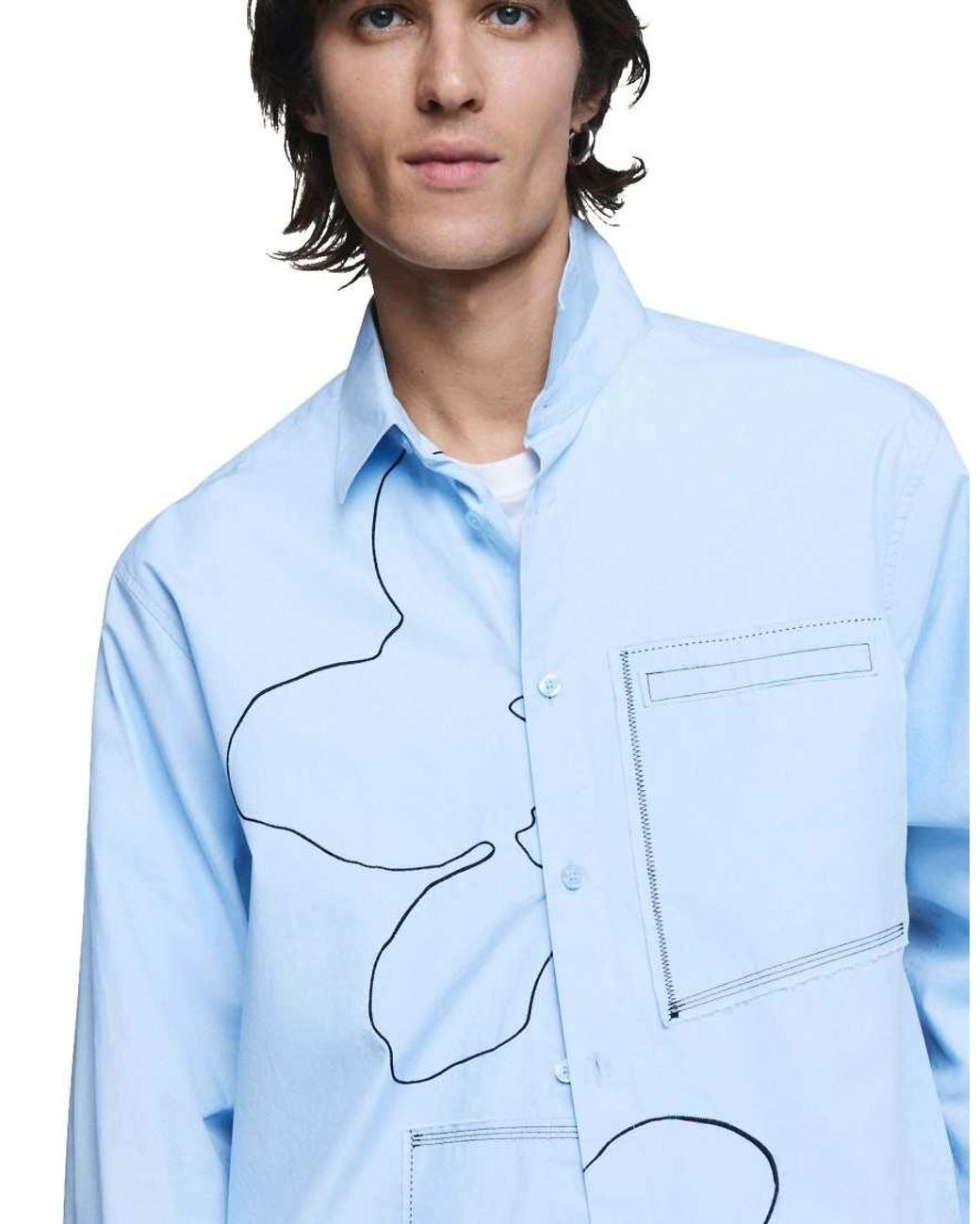 Desigual Blue Shirt With Embroidered Topstitching for men