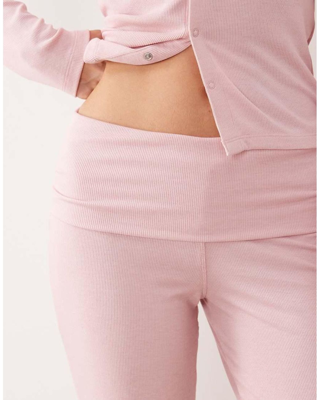 ASOS Pink Mix & Match Soft Rib Fold Over Pyjama Trouser