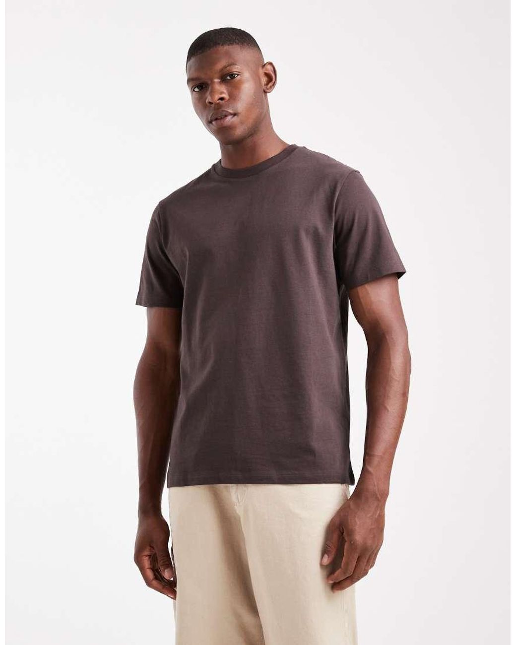 T-Shirt Basic Regular Fit di ASOS in Brown da Uomo