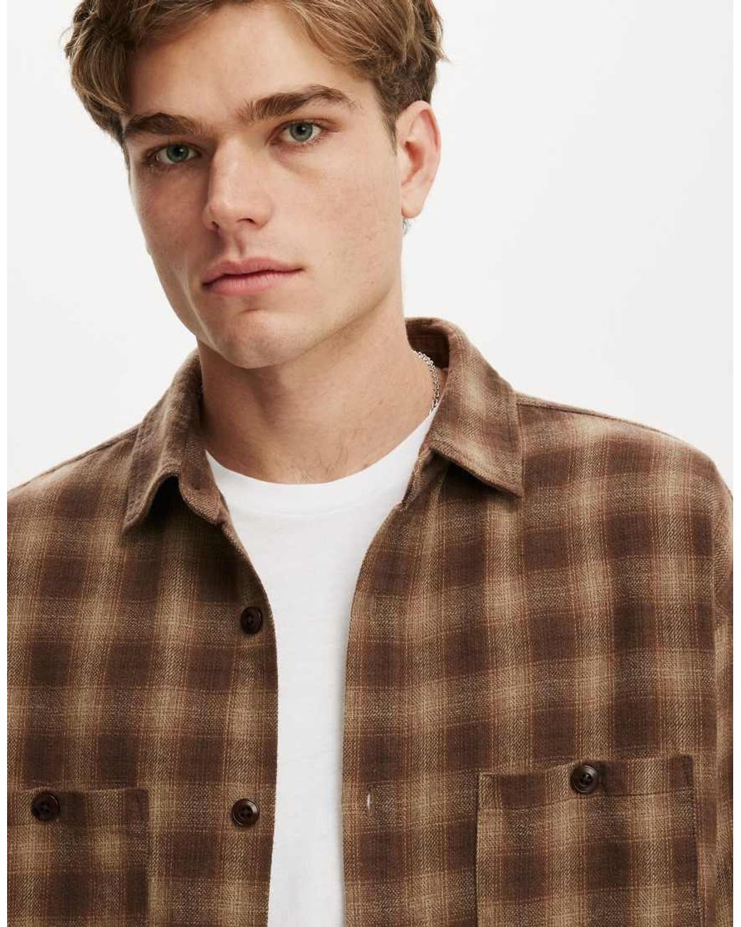 Cotton On Natural Richmond Long Sleeve Shirt for men