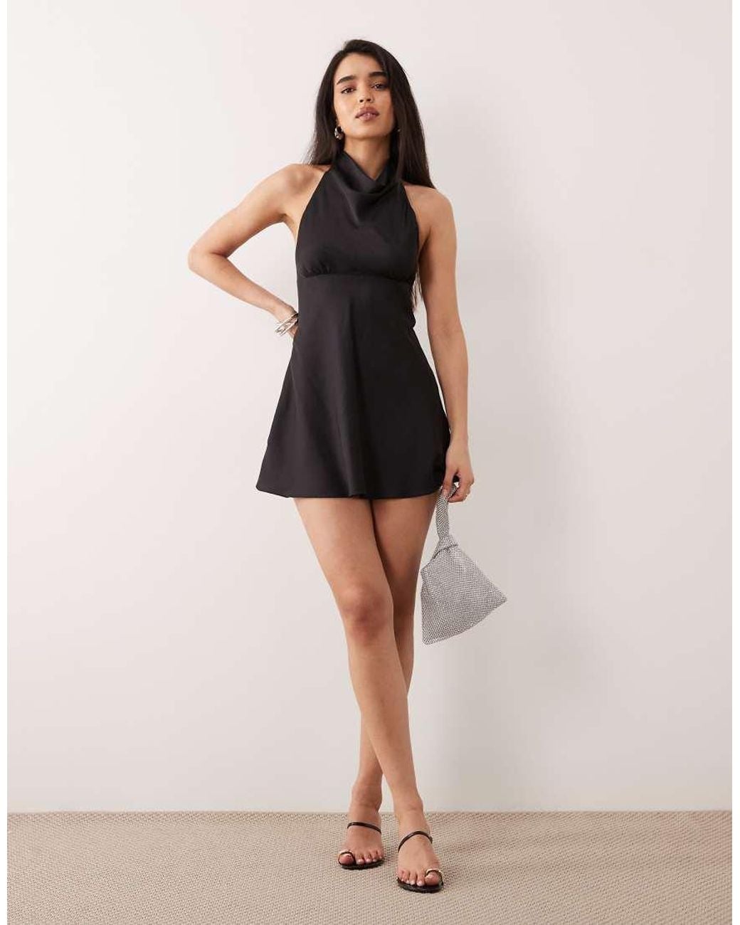 ONLY Natural Halterneck Satin Mini Dress