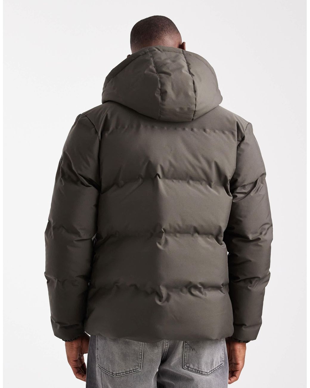 Threadbare Gray Puffer Jacket With Hood for men
