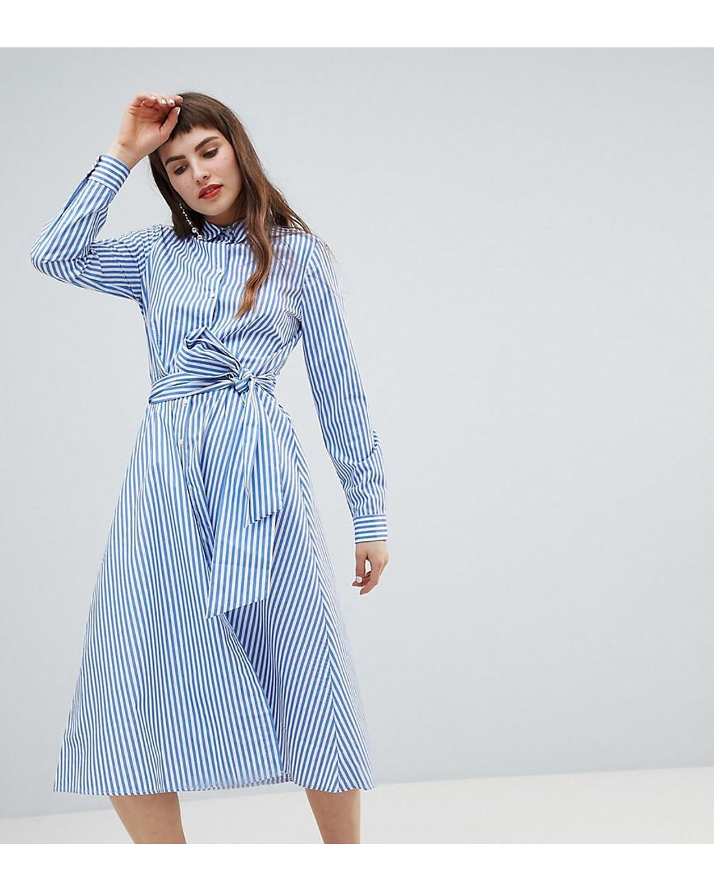 Robe chemise rayures boutonne sur le devant Stradivarius en