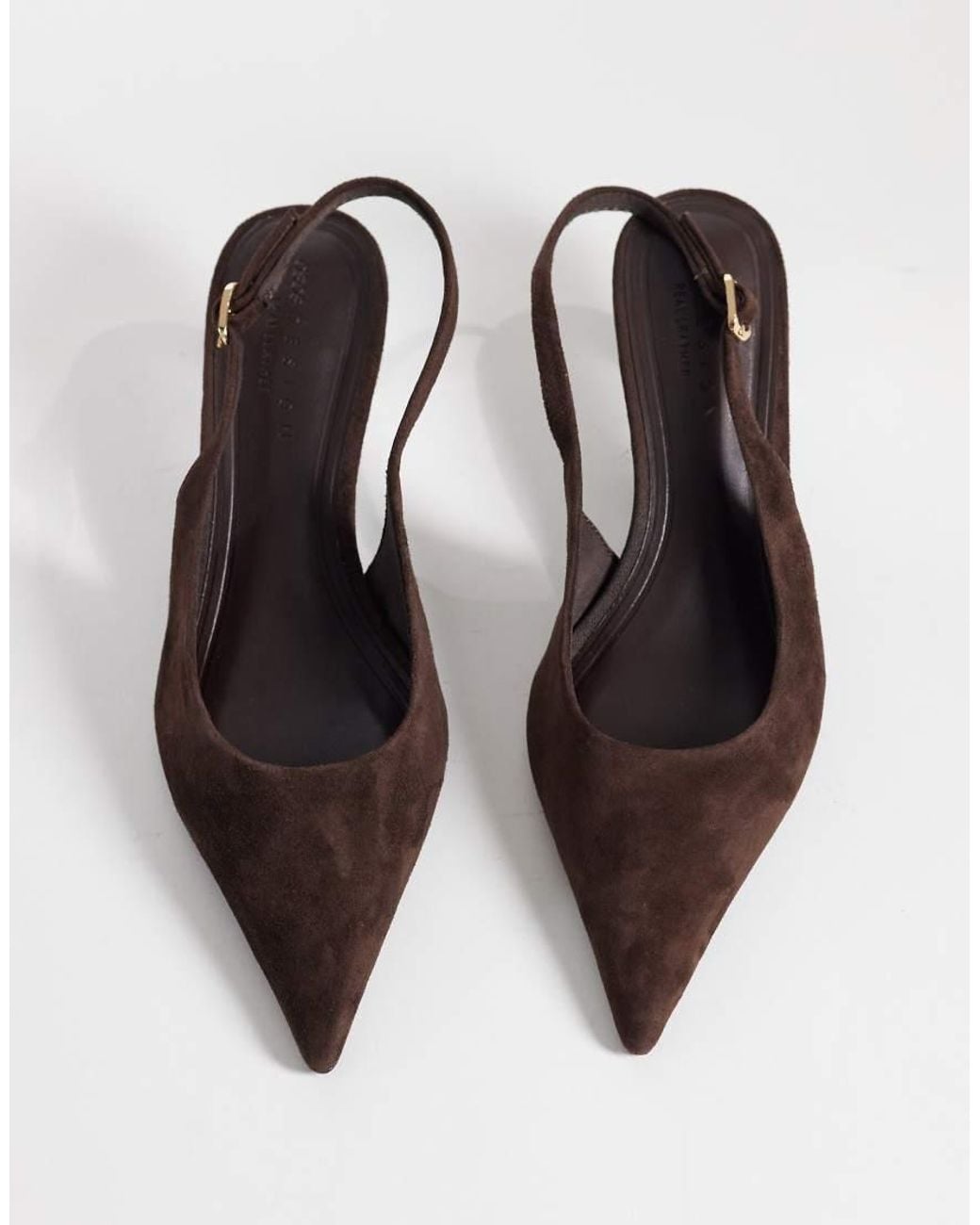 ASOS Brown Scarlet Premium Real Suede Slingback Kitten Heels
