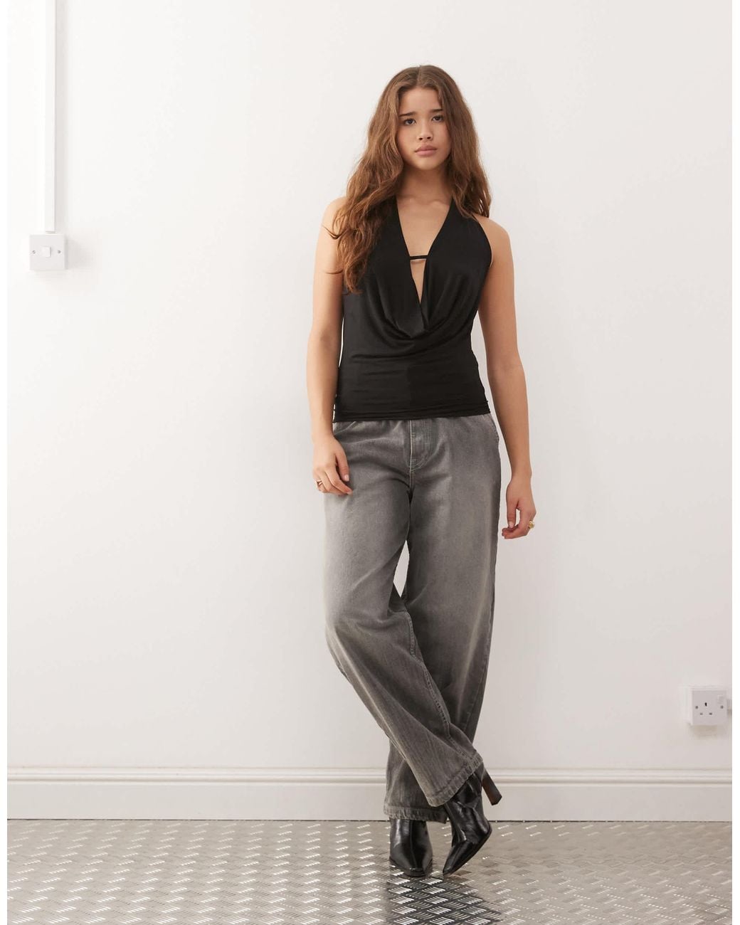 Weekday Black Drape Front Waterfall Top