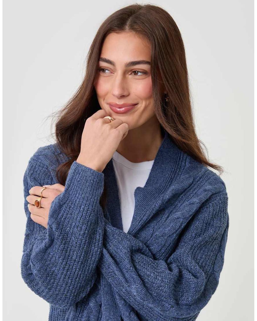 Threadbare Blue Cable Knit Open Cardigan
