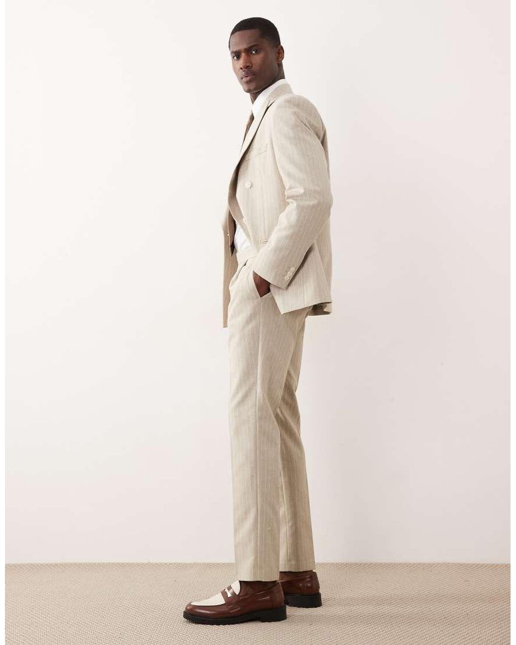 ASOS Natural Slim Suit Pants With Linen for men