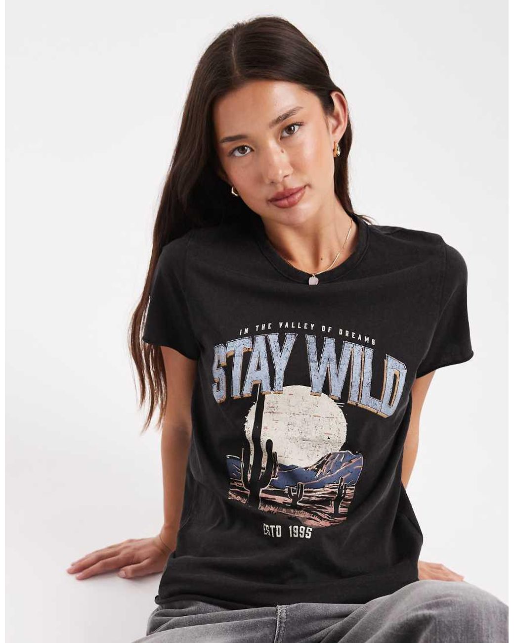 ONLY Black Stay Wild Print T-Shirt