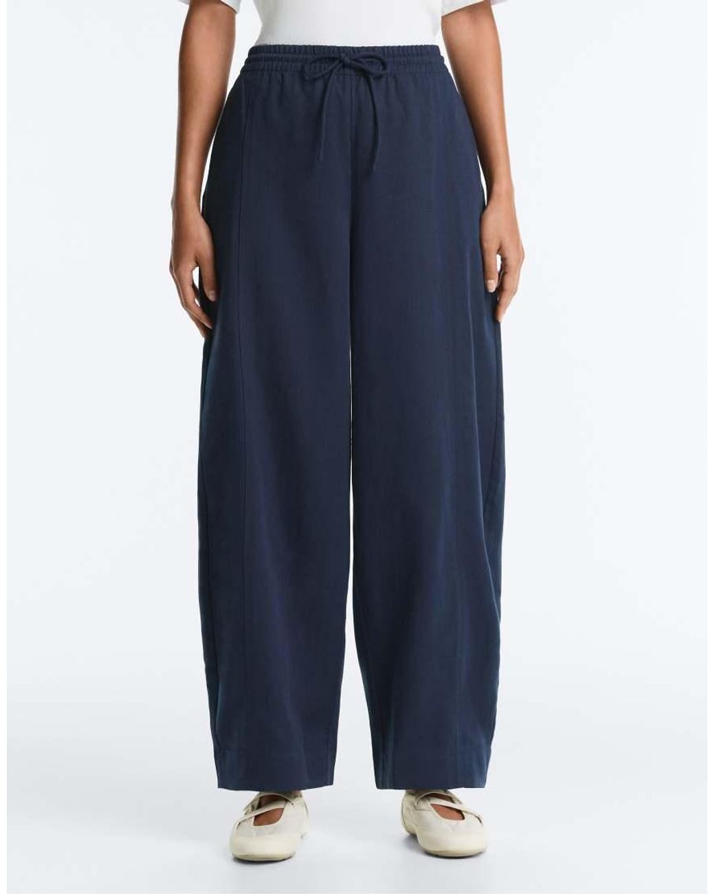 Oysho Blue Cotton Blend Balloon Trousers