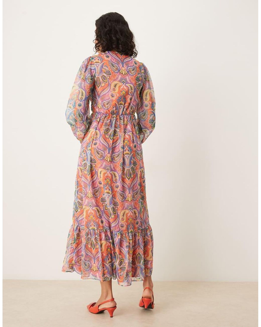 Lovedrobe Pink Paisley V Neck Long Sleeve Midaxi Dress
