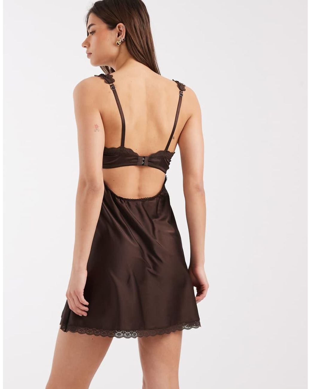 KAT THE LABEL Brown Celeste Satin Slip Dress