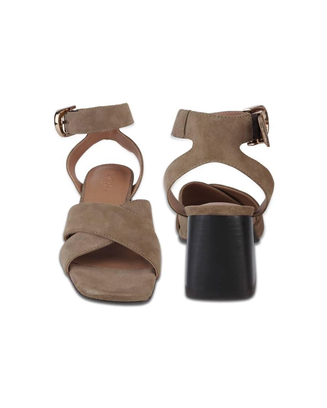 OFF THE HOOK White Ruby Suede Leather Cross Strap Block Heel Sandals