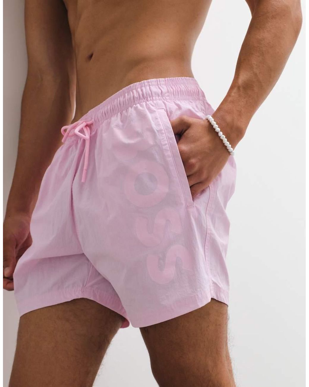 Boss White Octopus Swim Shorts With Logo Print for men