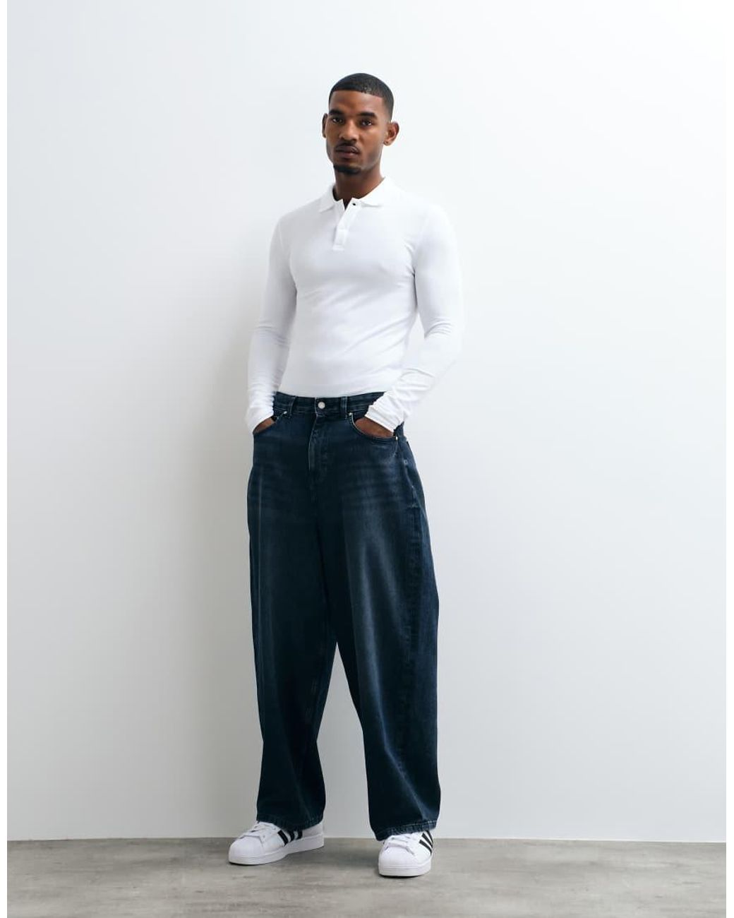 ASOS White Essentials Muscle Fit Long Sleeve Polo for men