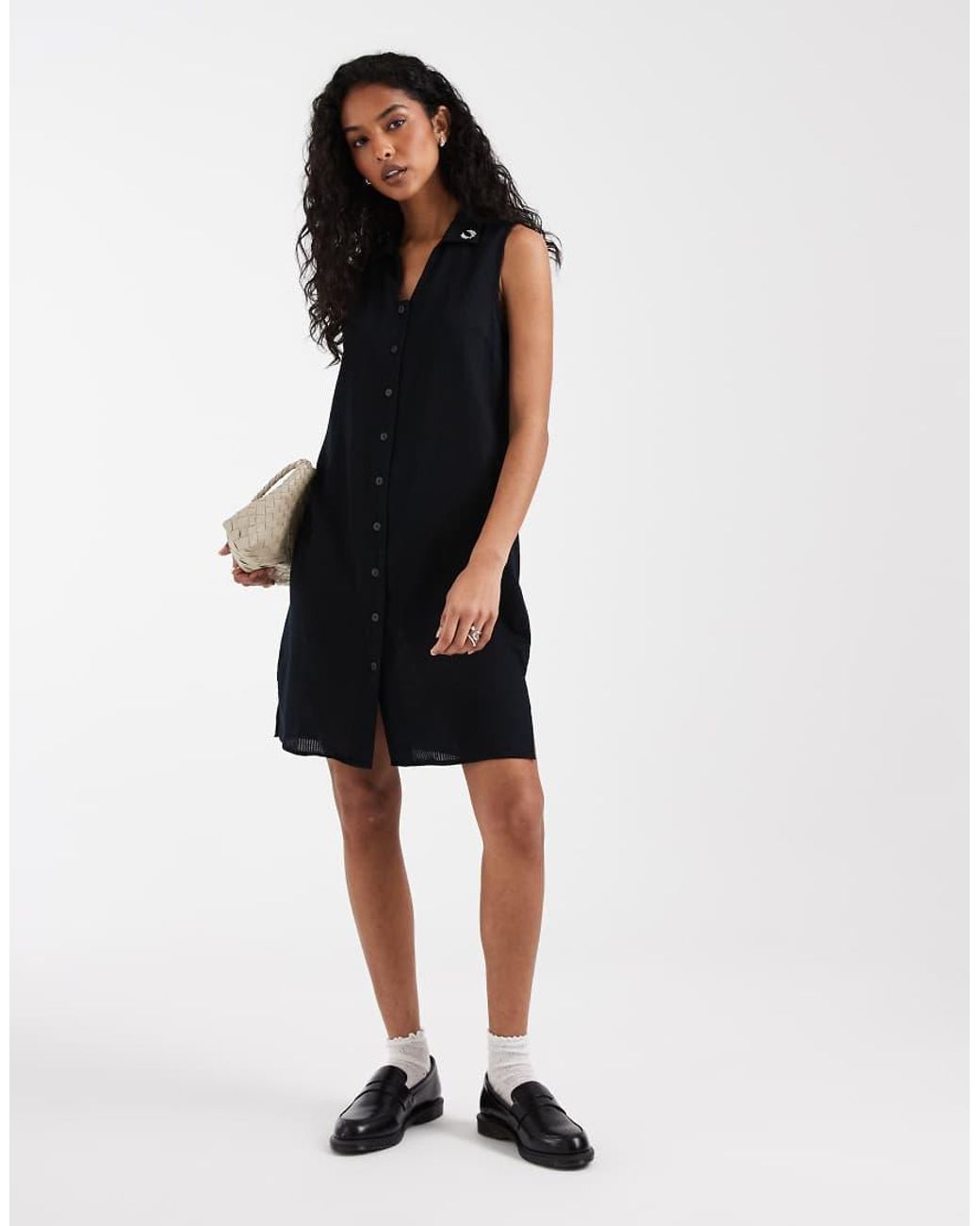 Fred Perry Black Sheer Stripe Sleeveless Mini Dress