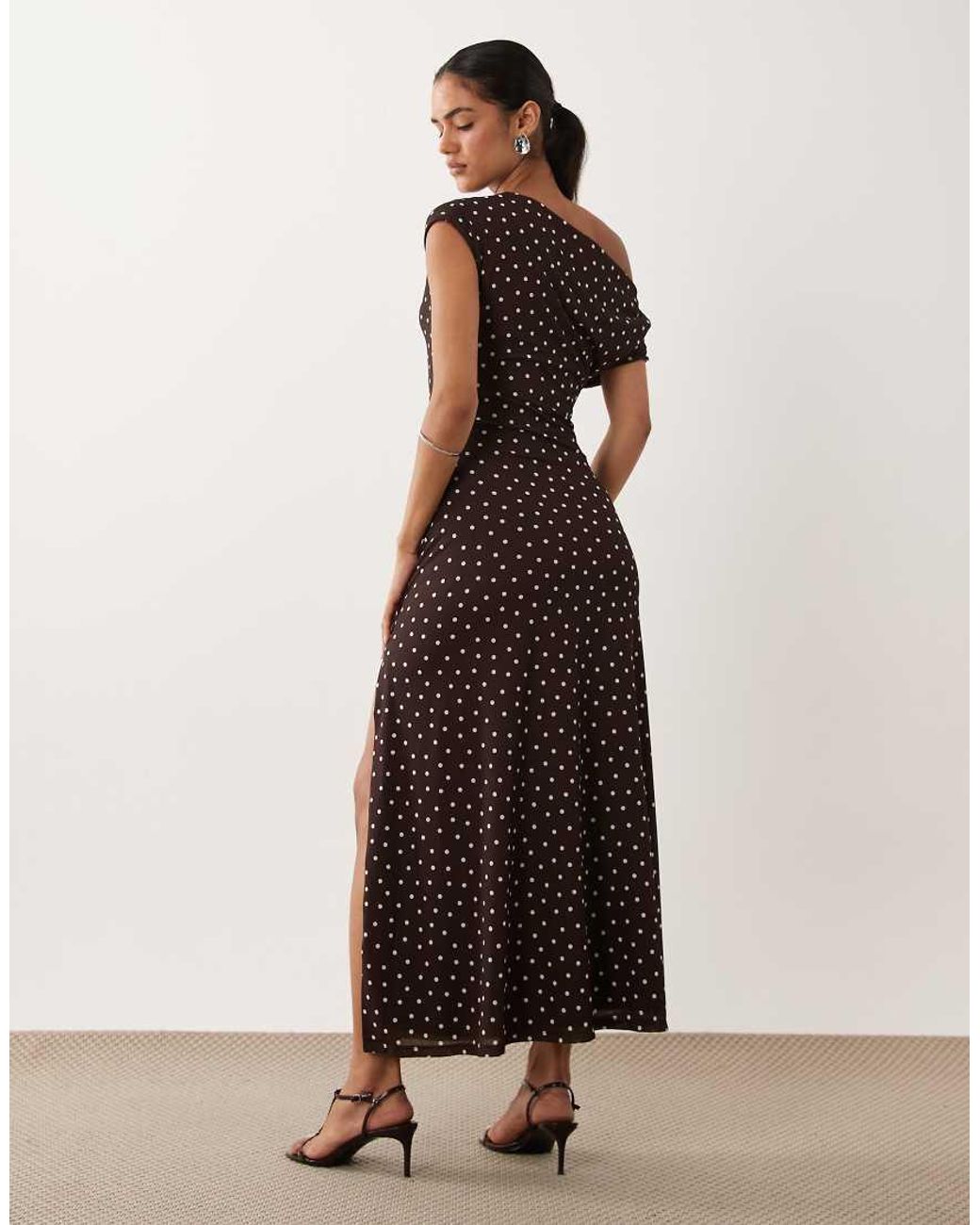 Forever New Natural Mesh One Shoulder High Split Midi Dress