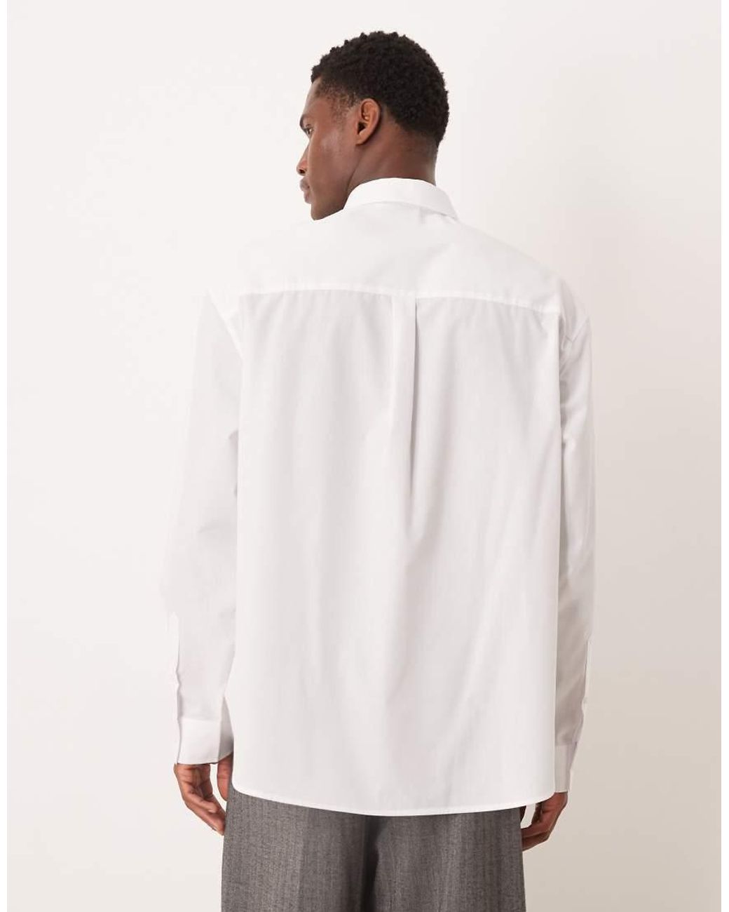ASOS White Oversized Poplin Shirt With Curved Hem for men