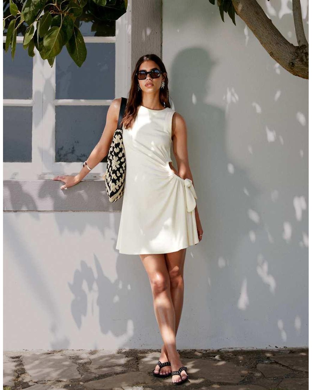 ASOS Natural Towling Cut Out Knot Waist Mini Dress