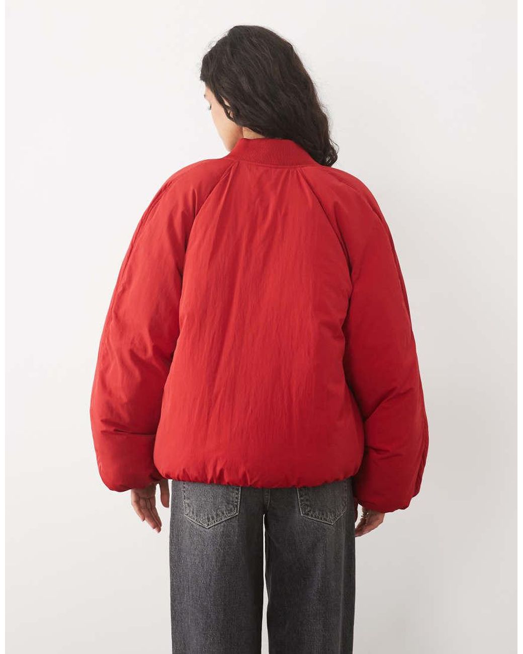 Mango Red Padded Bomber Jacket