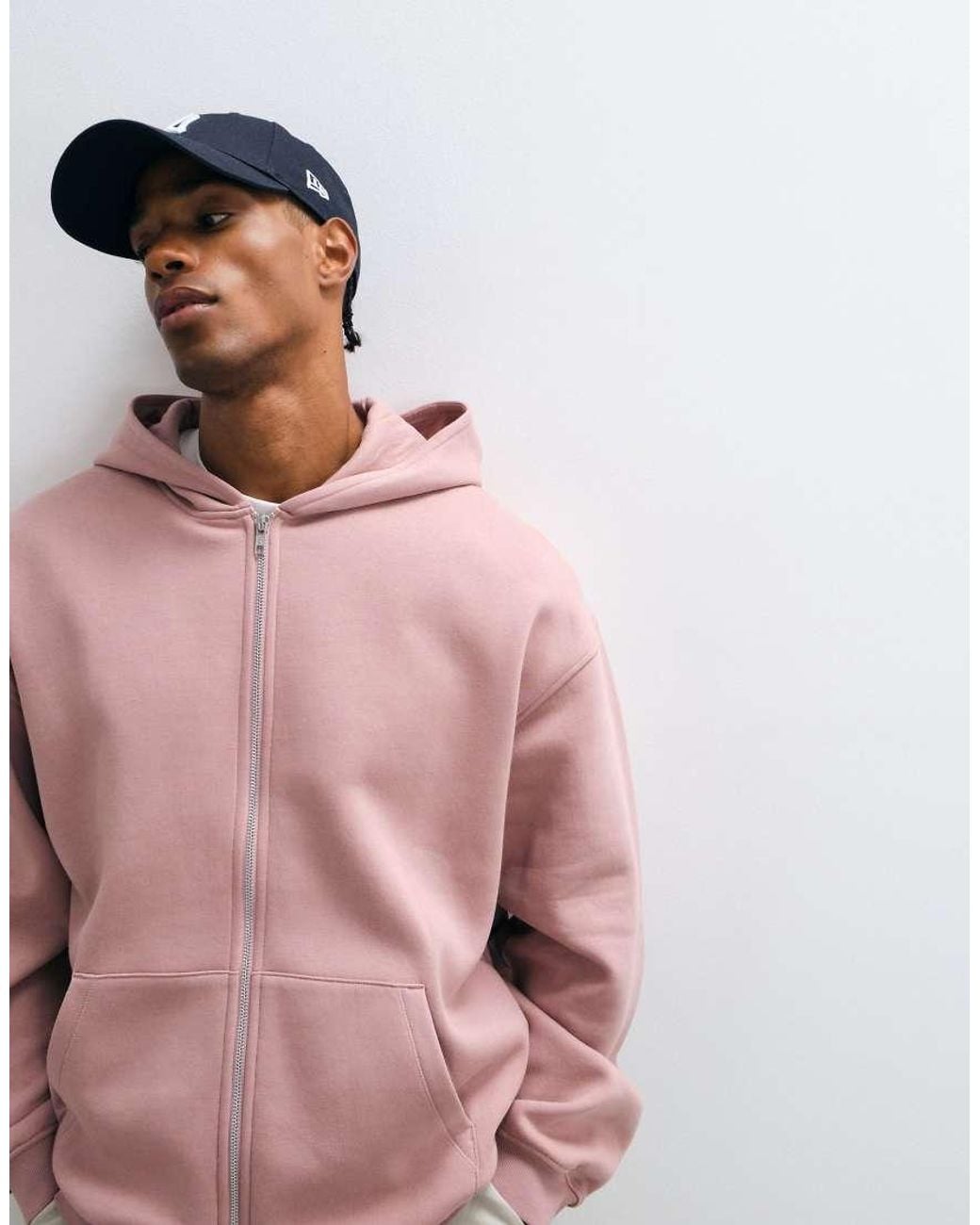 ASOS Pink Essentials Oversized Zip Up Sweatshirt for men