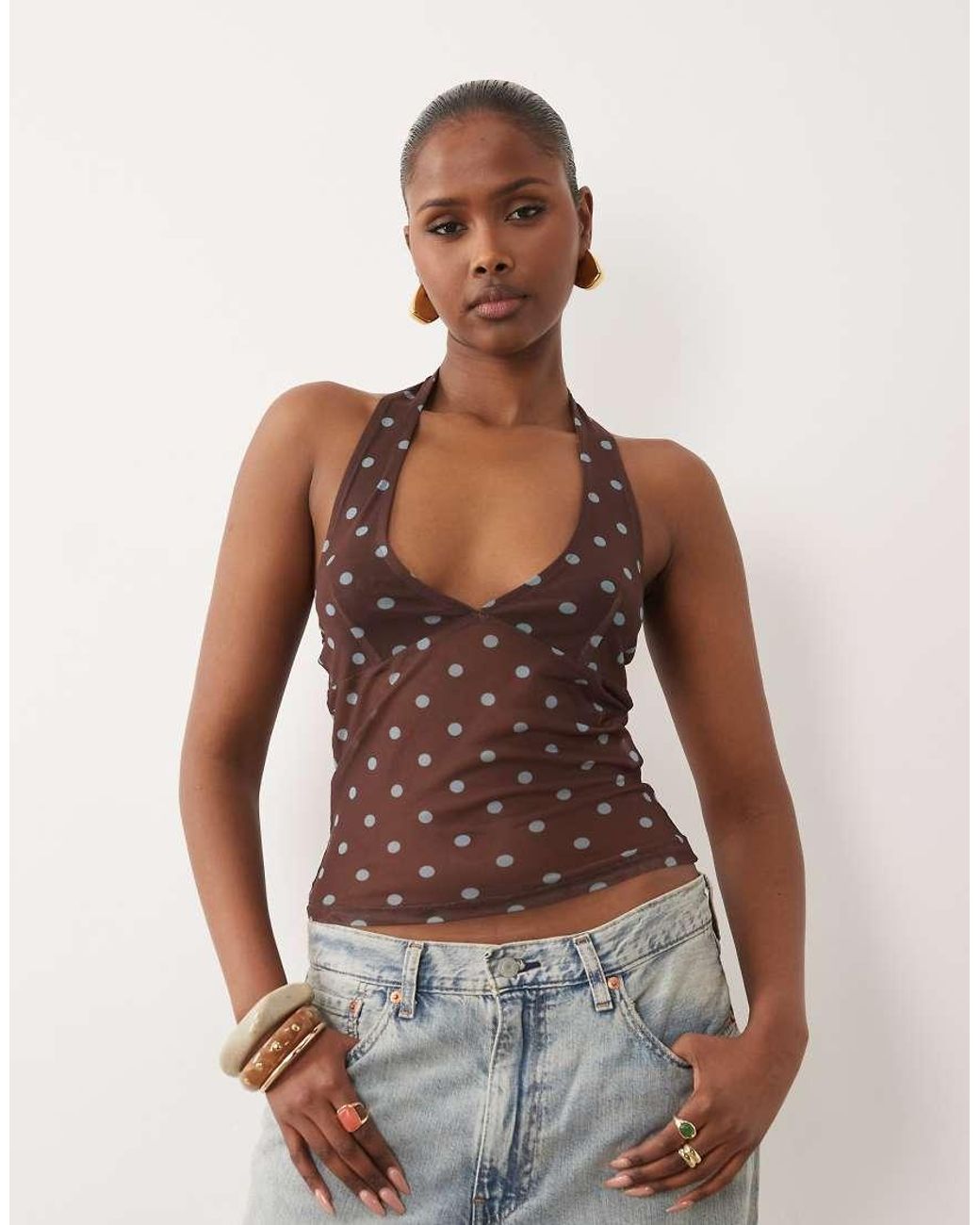 ASOS Brown Sheer Mesh Halterneck Top