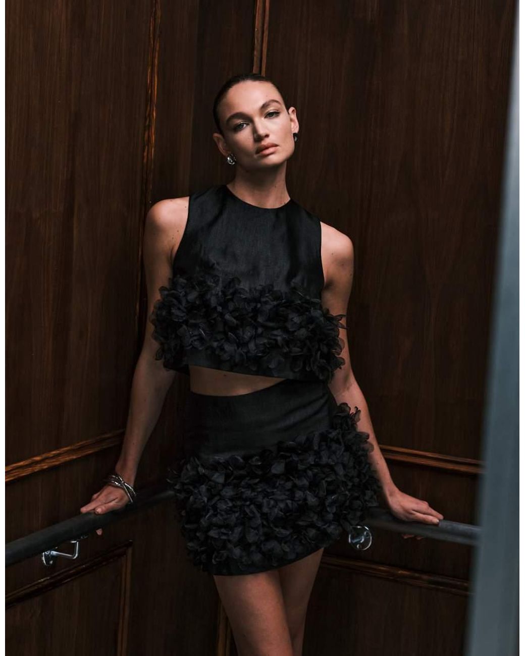 Sister Jane Black Plume Organza 3D Floral Mini Skirt Co-Ord