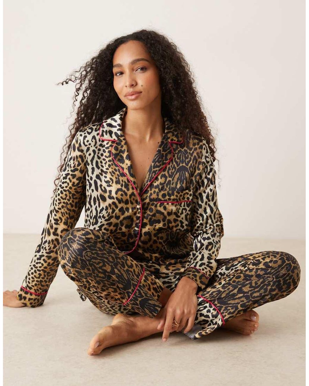Hope & Ivy Natural Satin Pyjama Top And Pants Set