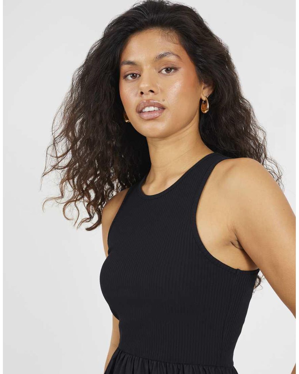 Brave Soul Blue Ribbed Jersey And Poplin Mix Midi Dress