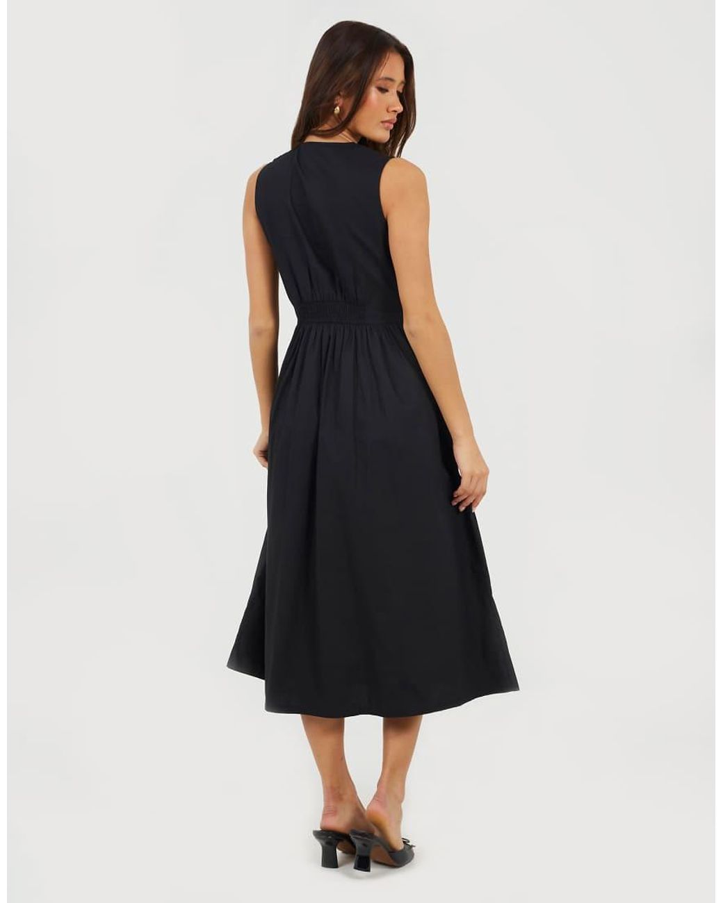 Brave Soul Black Sleeveless V-Neck Button Down Midi Dress