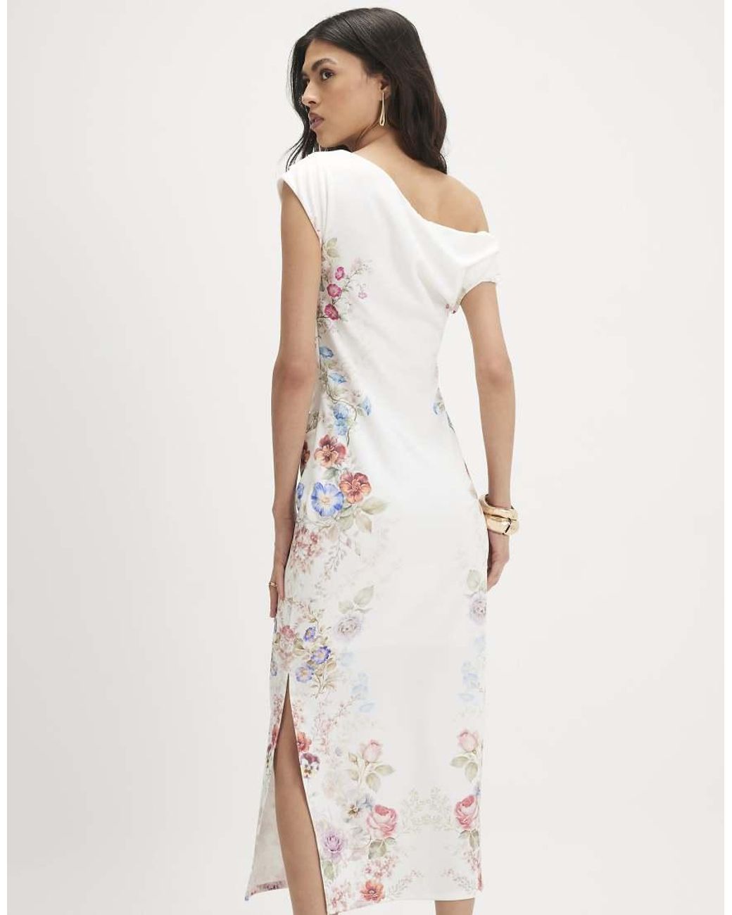 River Island White Floral Print Drape Midi Dress