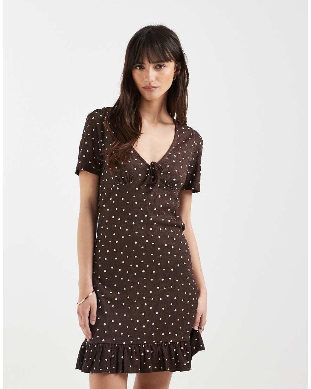 ONLY Brown V-neck Mini Dress