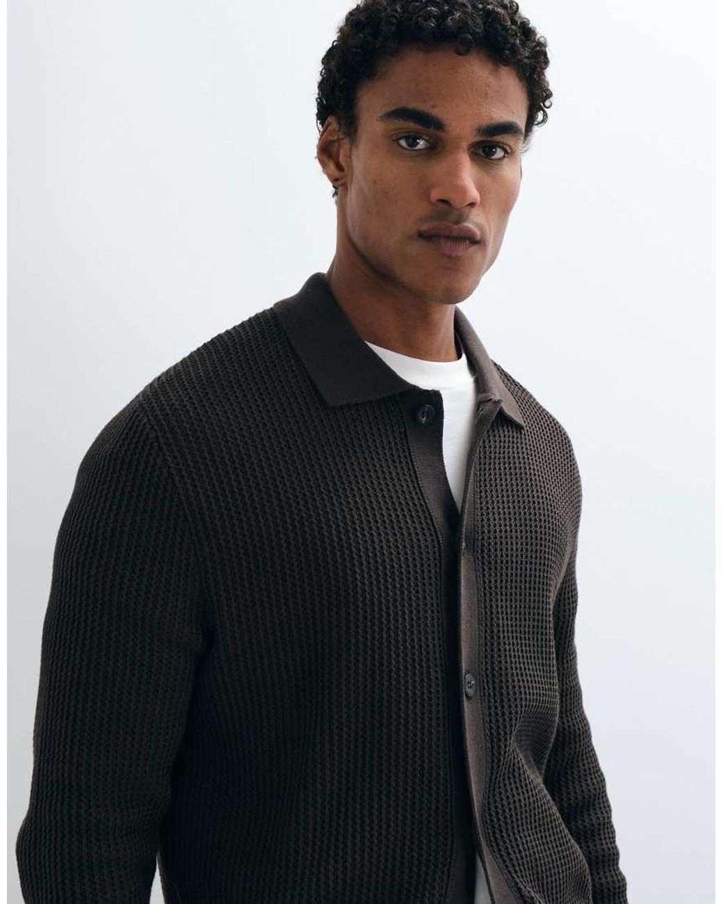 Mango Brown Knitted Button Through Cardigan for men