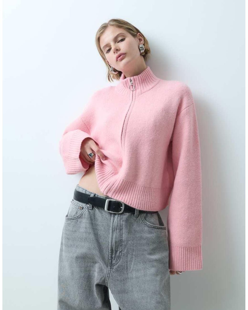 Miss Selfridge Pink Zip Through Cardigan