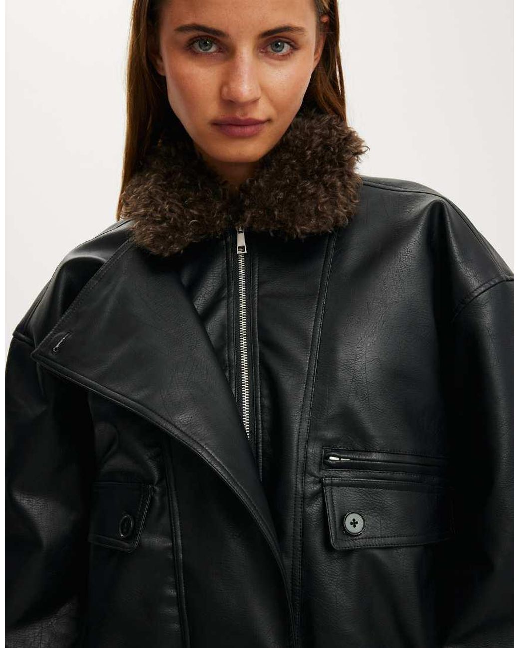 Cotton On Black Darcy Faux Leather Bomber