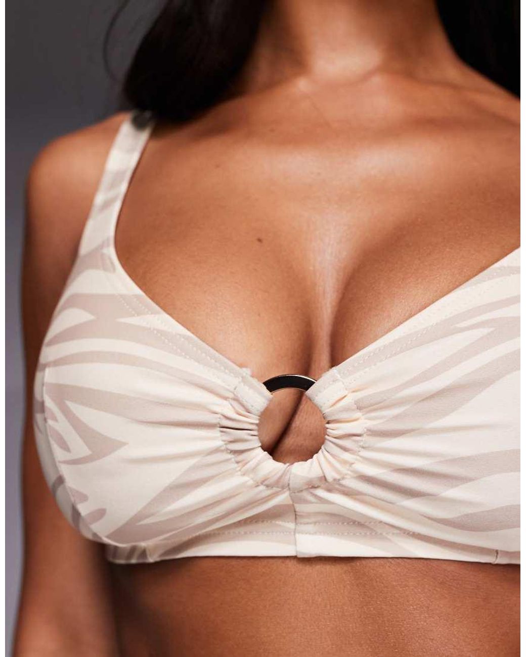 Wolf & Whistle Gray Bikini Top With Gold Ring Detail