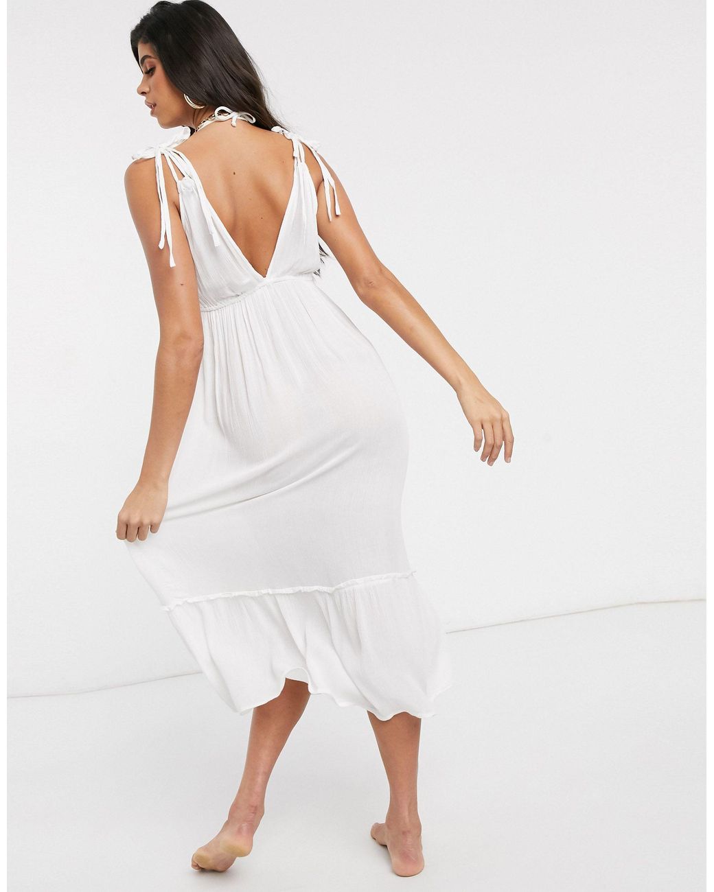white ruffle beach dress