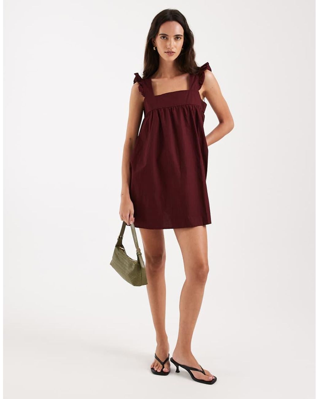 Motel Red Sanaly Poplin Ruffle Sleeve Mini Dress