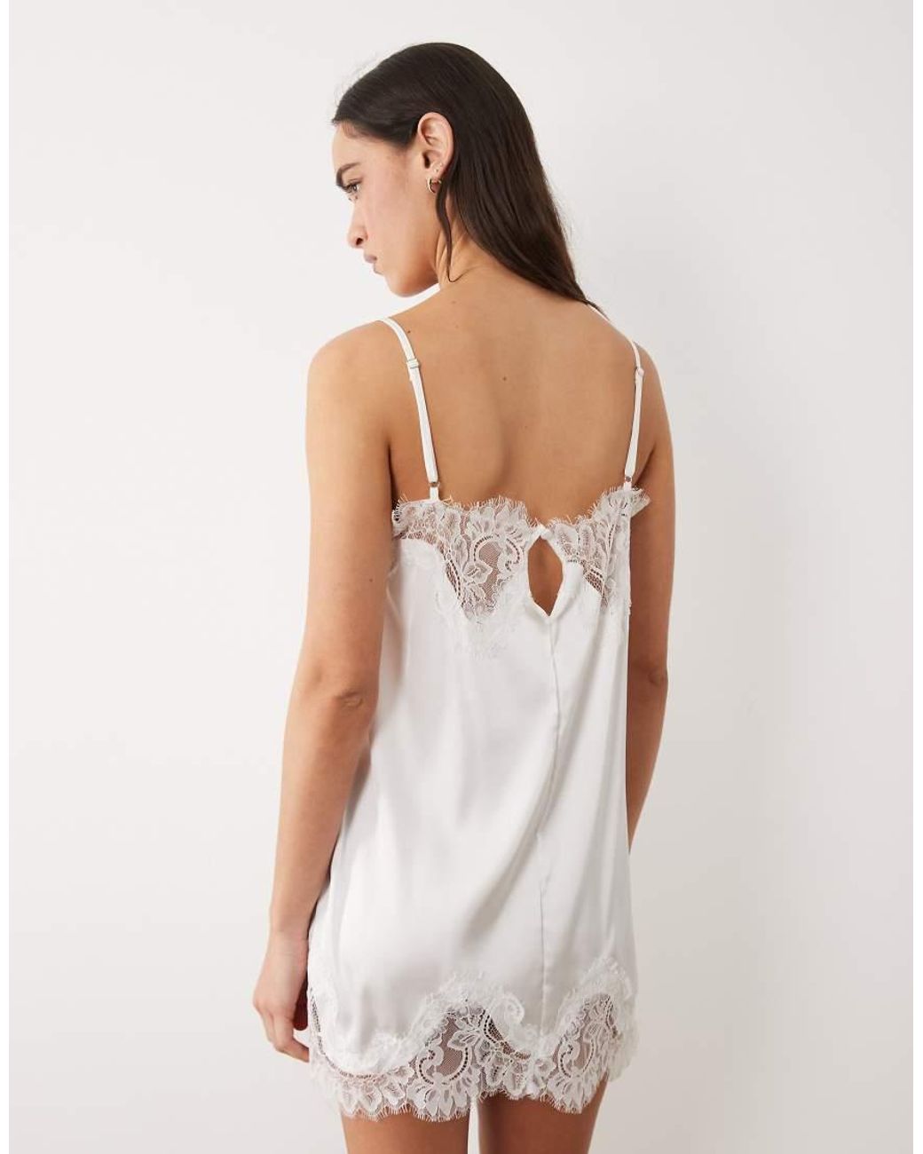 KAT THE LABEL White Olivia Lace Trim Satin Dress