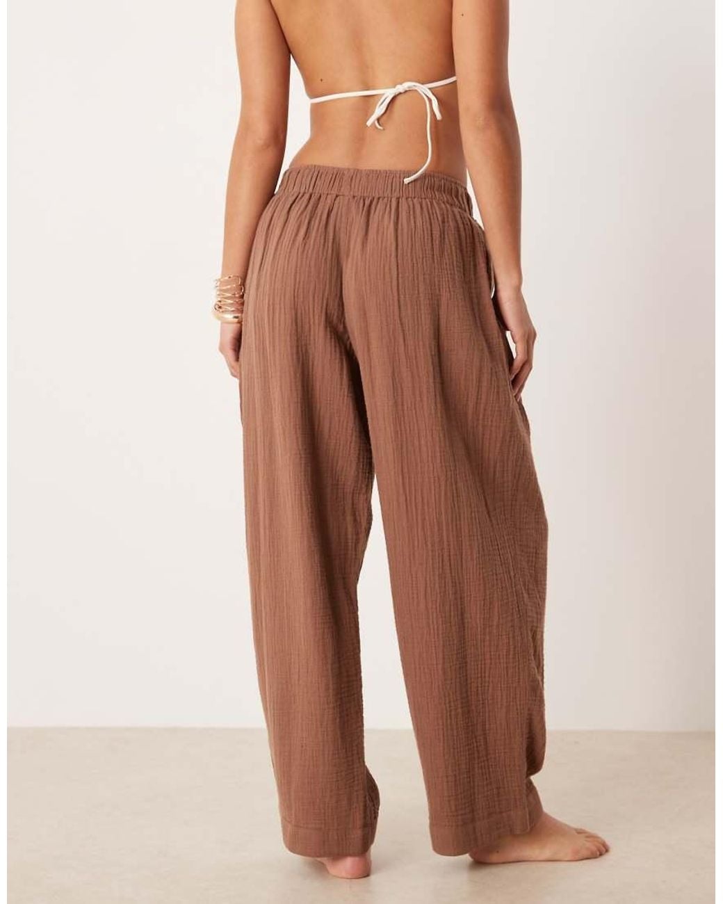 ASOS Brown Asos Design Petite Callie Cheesecloth Beach Balloon Trouser