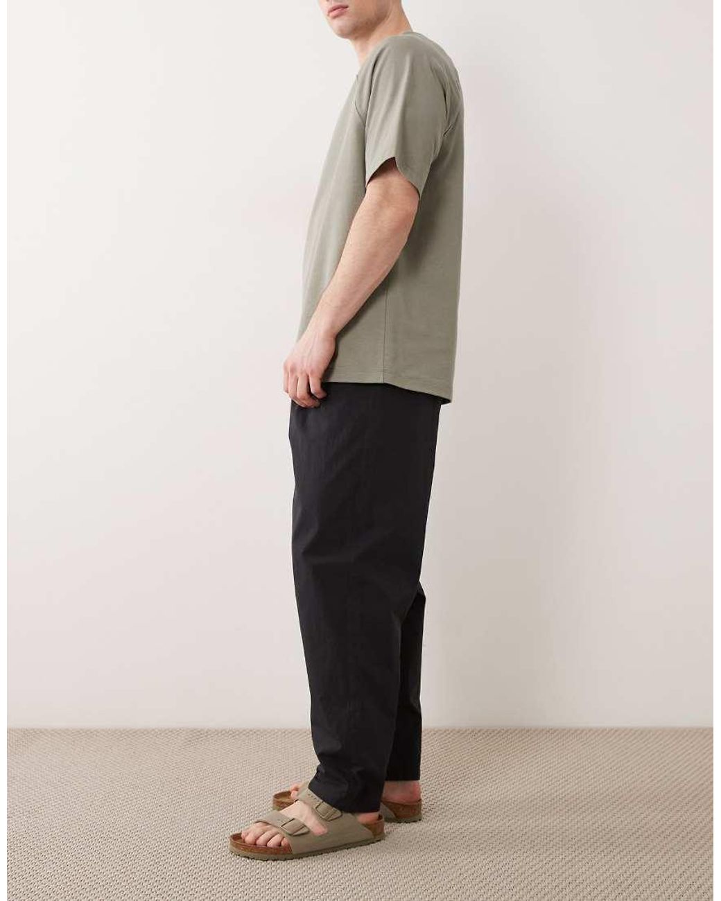 ASOS Natural Co-ord Oversized Tapered Trousers With Pleat for men