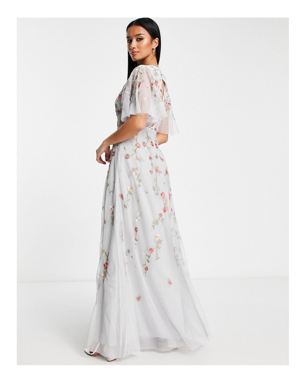 asos design floral embroidered dobby mesh flutter sleeve maxi dress asos design petite floral embroidered dobby mesh flutter sleeve maxi dress