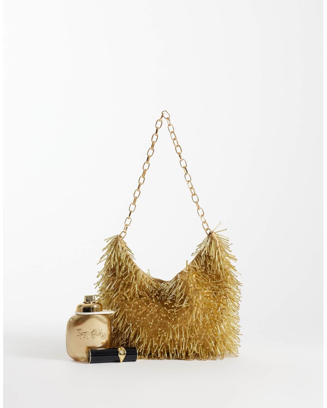 ASOS Metallic Schultertasche mit perlenverzierung