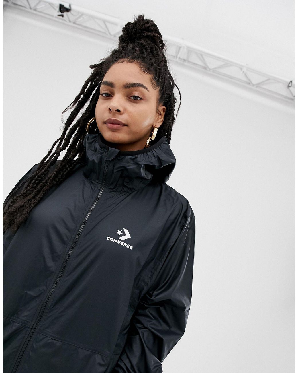 Converse Synthetic Oversized Windbreaker Jacket in Black | Lyst